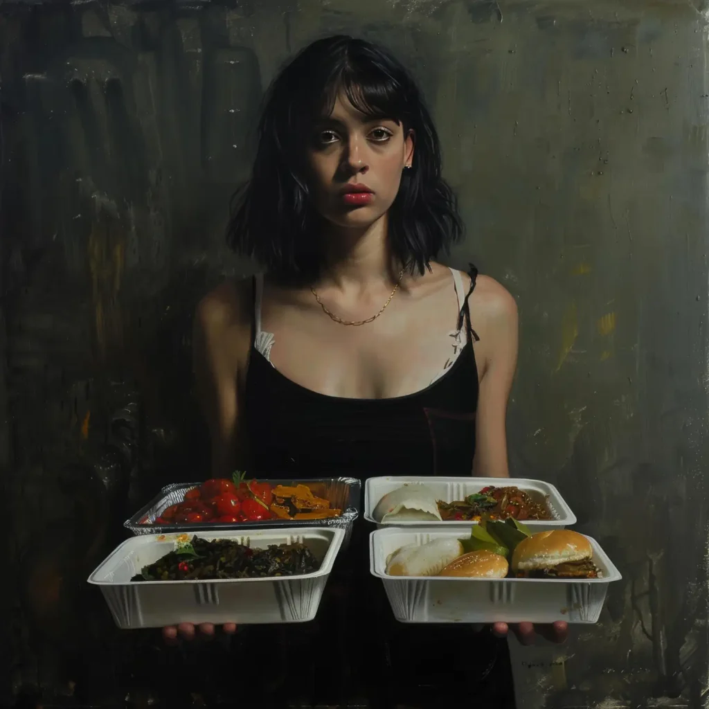 woman with food tray